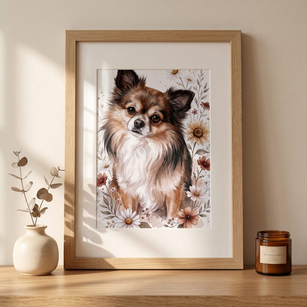 Retrato de Perro - Estilo Acuarela Floral 20x30 cm